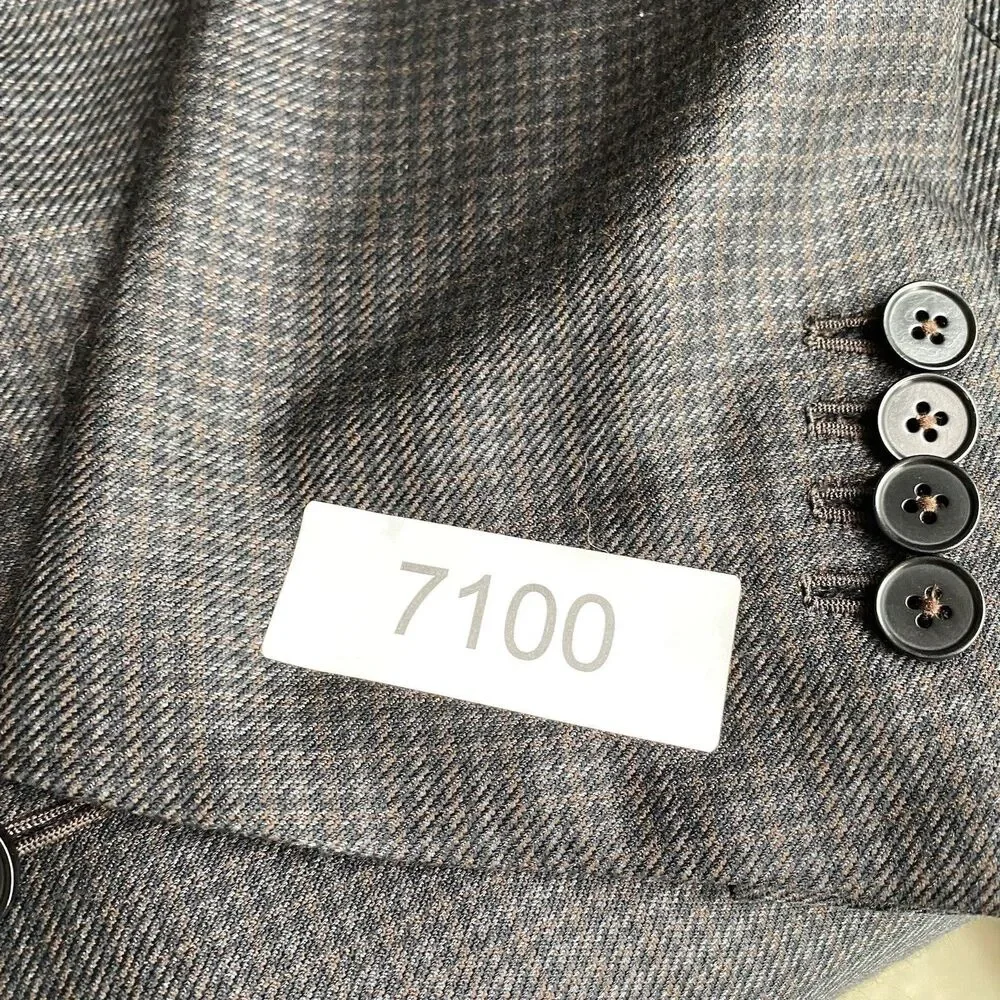 Ermenegildo Zegna Blazer Mens 52‎ R Brown Herringbone Cashmere Wool Silk Sport